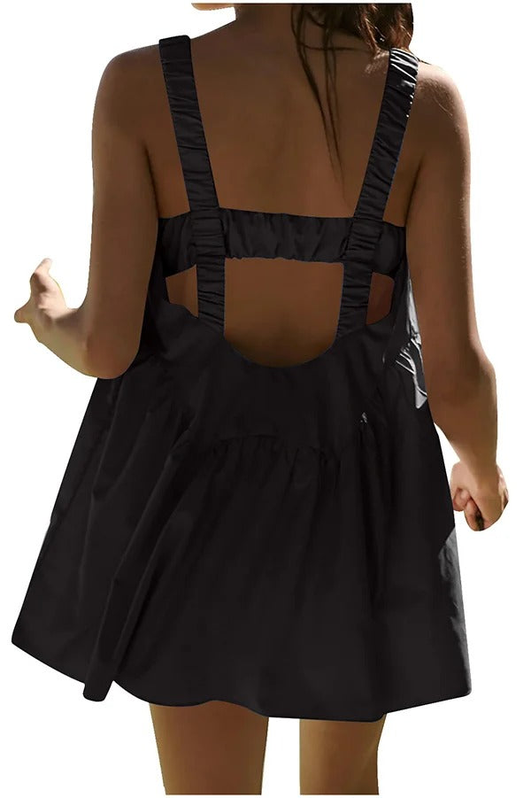 Sommerliches, sportliches, ärmelloses, rückenfreies Minikleid aus Leinenmischung