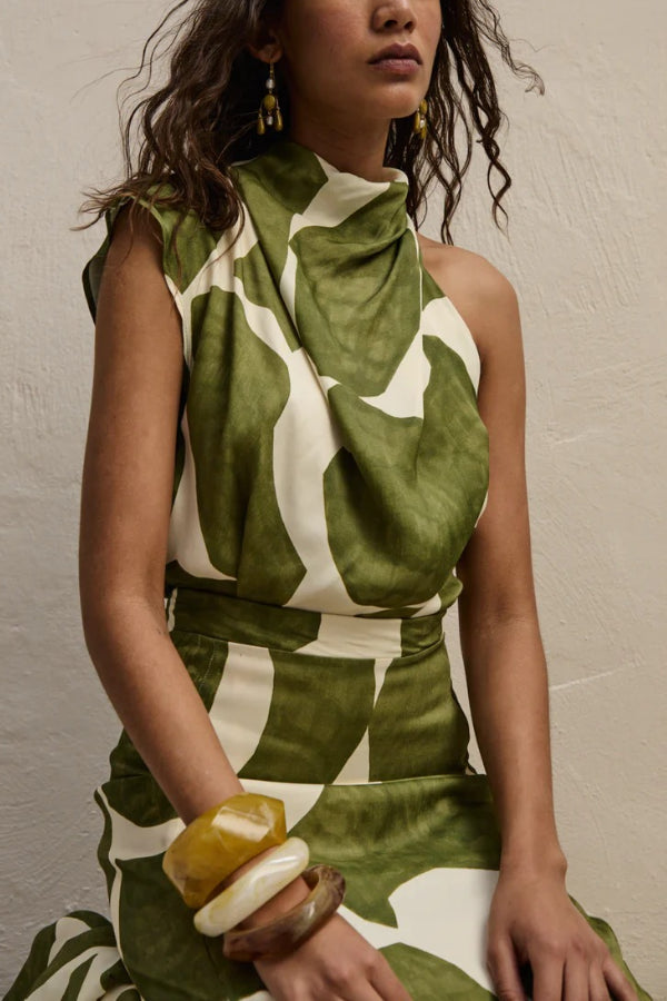 All Eyes on You – Set aus Neckholder-Top zum Binden und hoch sitzendem Maxirock mit Schlitz und einzigartigem Aufdruck