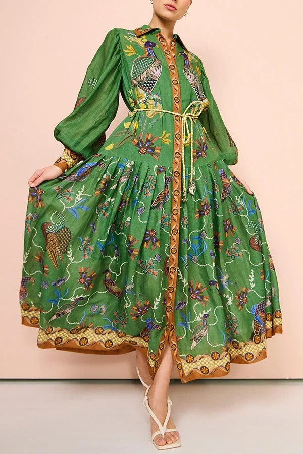 Special Moment – Midi-Hemdkleid mit Ballonärmeln und Vogelprint „Heaven“