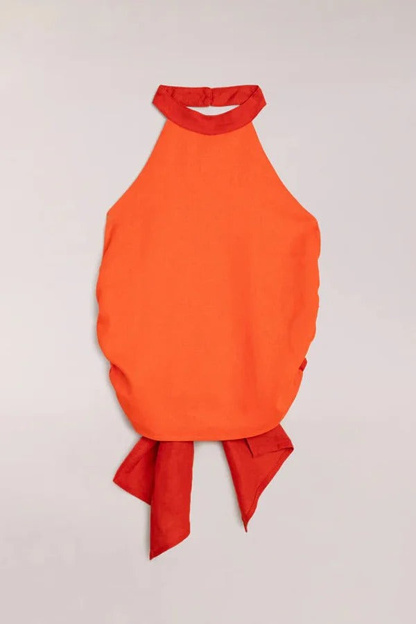 Ensemble débardeur dos nu en lin mélangé de style intemporel et jupe longue colorblock