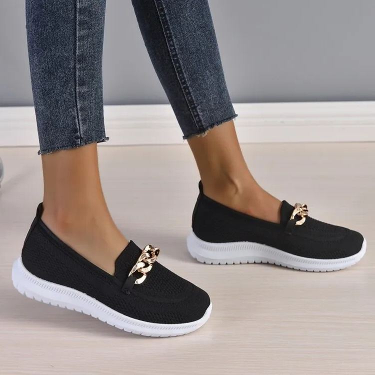Bequeme flache Loafer aus Mesh mit Kettendekor