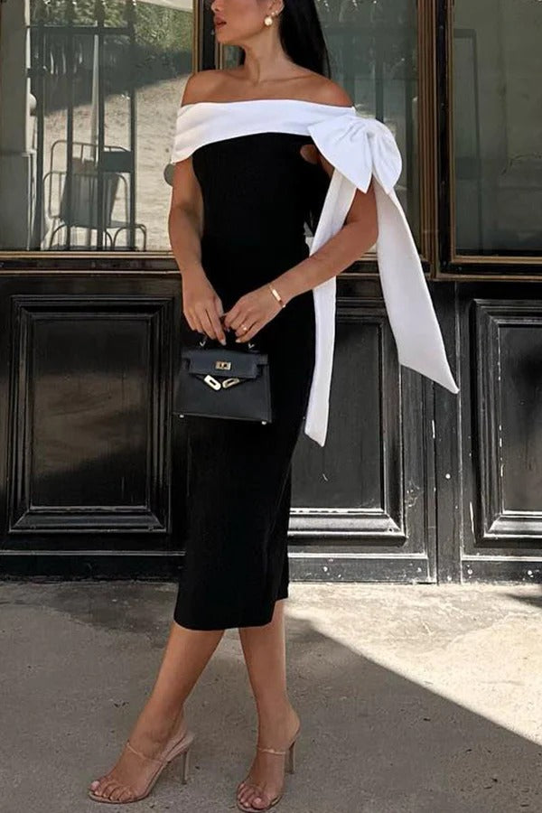 Elegantes One-Shoulder-Bandage-Midikleid mit Schleife im Abendlook