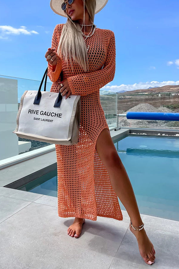 Mermaid Bay – Langärmliges Maxikleid aus Häkelstrick