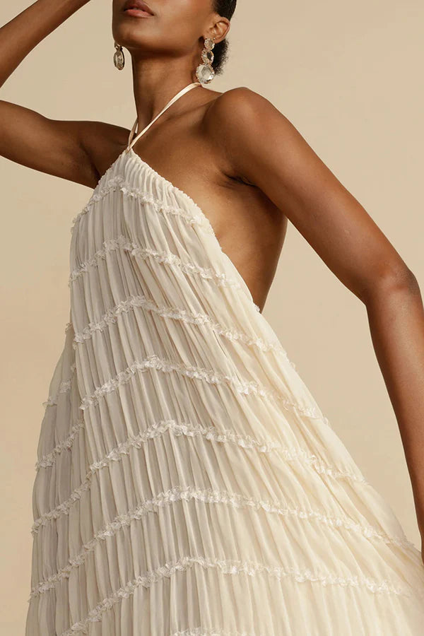 Vielseitigkeit und Vintage-Charme Plissierter Stufen-Maxirock mit Kordelzug in der Taille