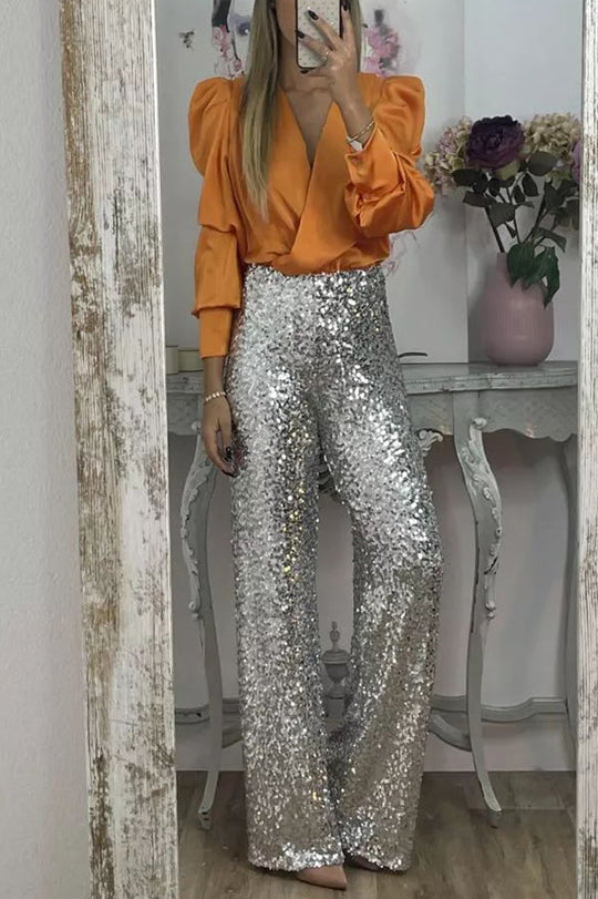 Perfectly Adored – Satinbluse mit überkreuztem Ausschnitt und Puffärmeln