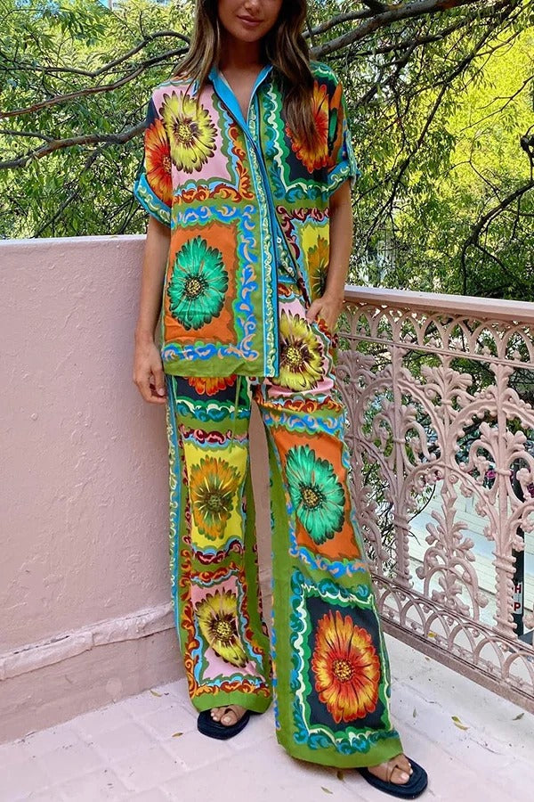 Ensemble pantalon et poches à taille élastique imprimés Disco Daisy