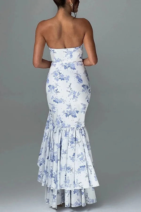 Robe longue sexy à épaules dénudées et ourlet irrégulier