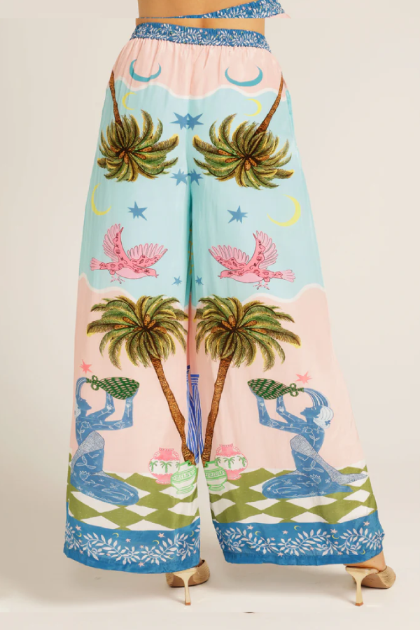 Einzigartige Hose mit weitem Bein und elastischer Tasche im Cree-Ethno-Stil mit handbemaltem Druck