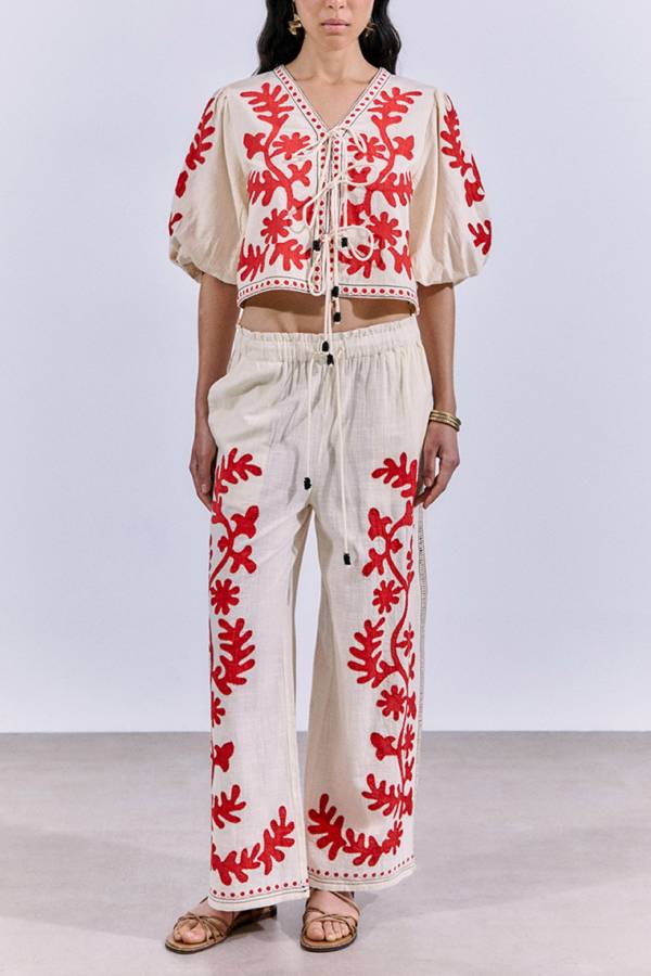 Chemise à manches bouffantes et lacets en mélange de lin Till Sunset