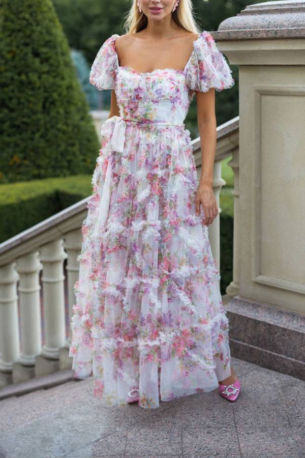 Robe longue à manches bouffantes douce et fraîche