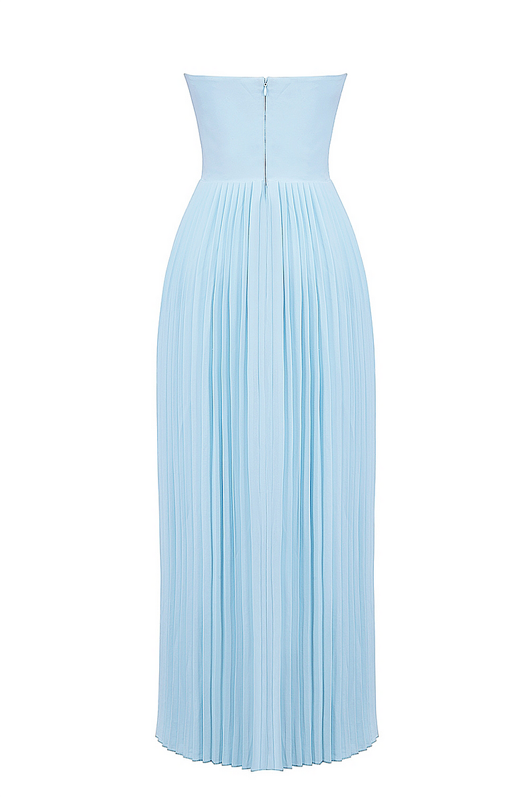 Strapless Cinch Waist Pleated Maxi Dresses
