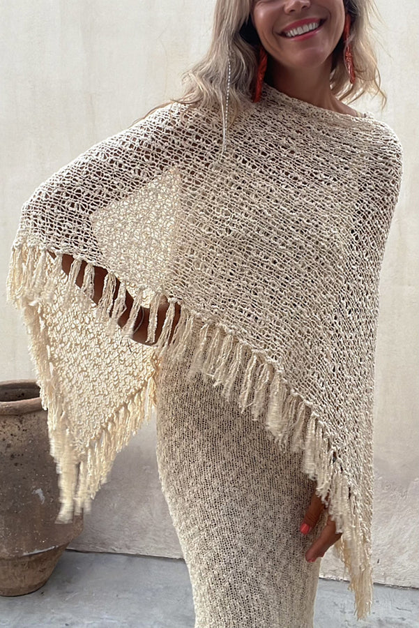 Sunset Breeze – Strick-Überwurf mit Hohlsaum und Quasten