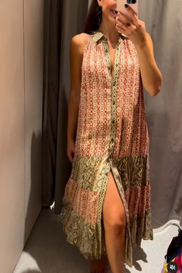 MIDI-HEMDKLEID MIT GLÄNZENDEM GEOMETRISCHEM PRINT