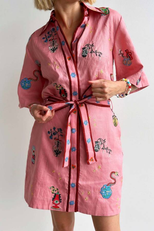 Lässige Mode Leinenhemd Strickjacke Temperament Vielseitiges Kleid