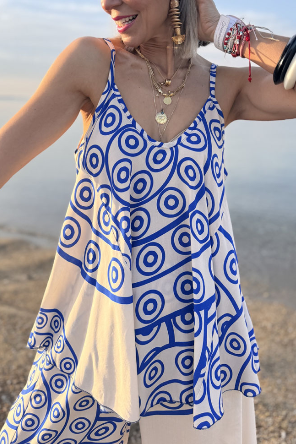 Lässiges zweiteiliges Set aus Oberteil und Hose mit Urlaubsprint