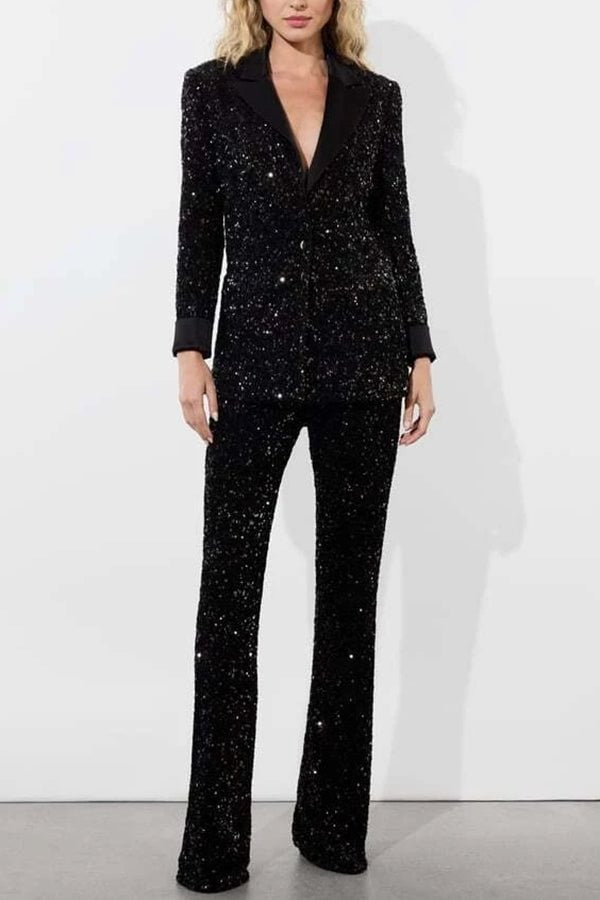Sparkle Season – Blazer aus Satin mit Pailletten und langen Ärmeln und Revers für formelle Anlässe