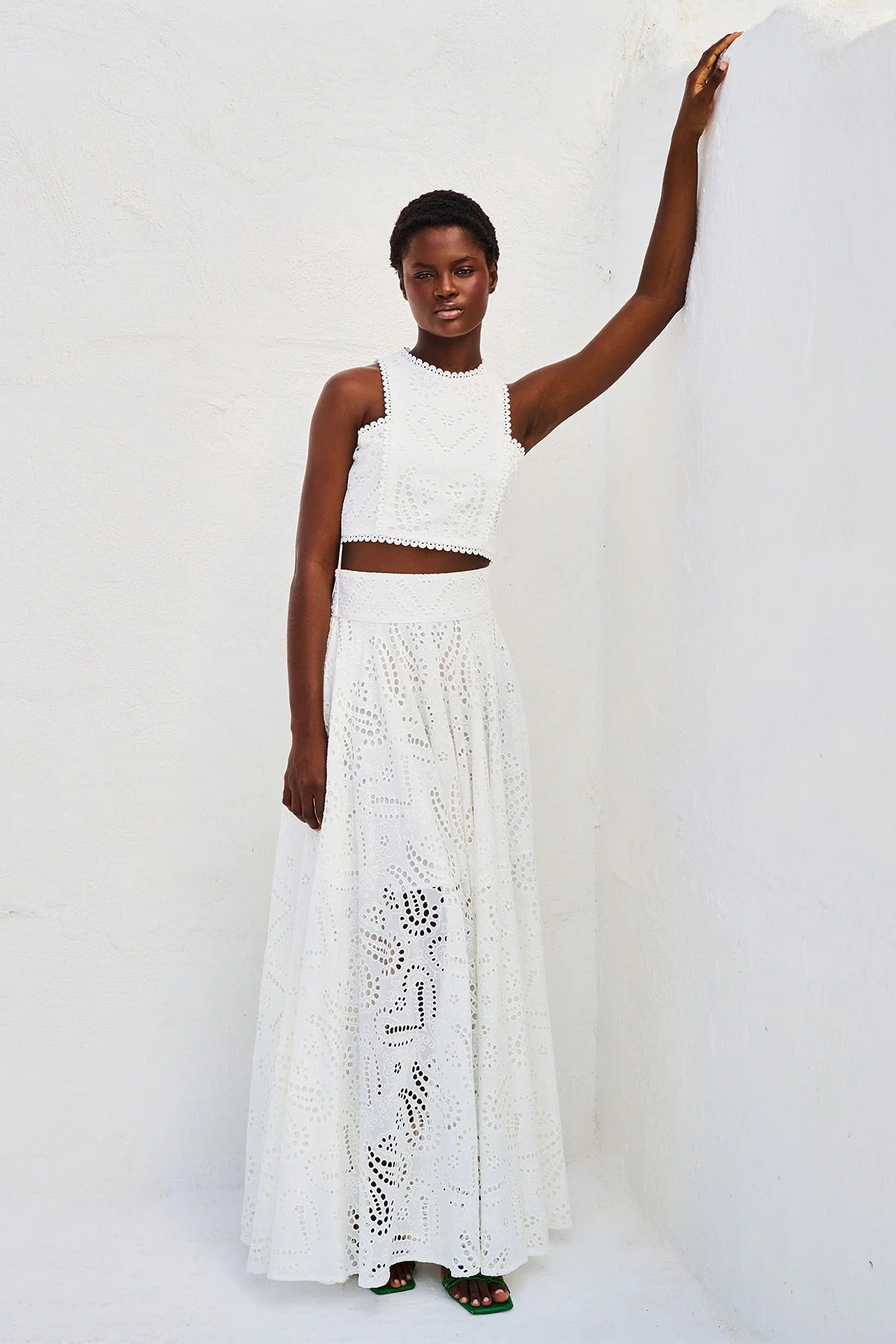 Paris Dreaming – Maxirock mit bestickter Spitze, hoher Bund, elastischer Taille und Taschen