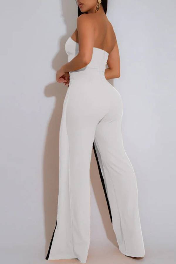 Fashionable Contrast Color Off-shoulder Metal Decoration Casual Elegant Jumpsuit