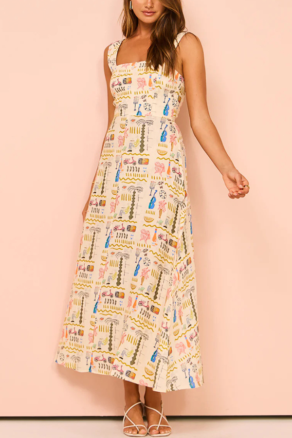 Country Cutie – Maxikleid mit einzigartigem Print und eckigem Ausschnitt und breiten Trägern