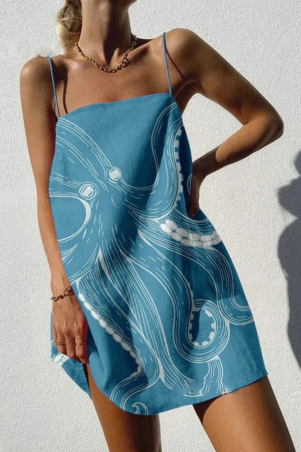 Einzigartiges sexy Minikleid mit Riemchen und Ozean-Print