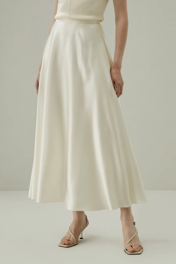 Jupe longue parapluie taille haute en satin avec poches Gorgeous Elements