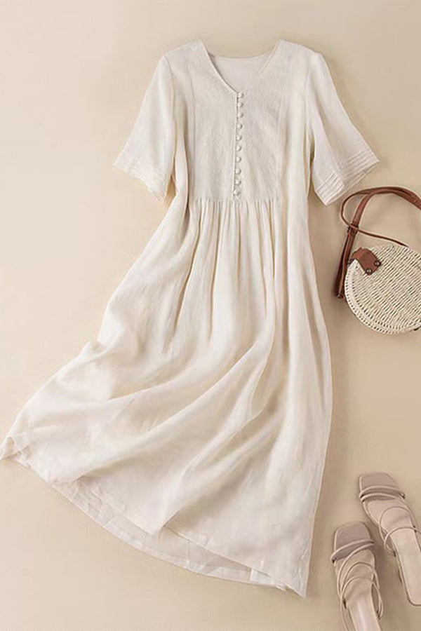 Robe artistique mi-longue brodée en coton et lin pour les fêtes