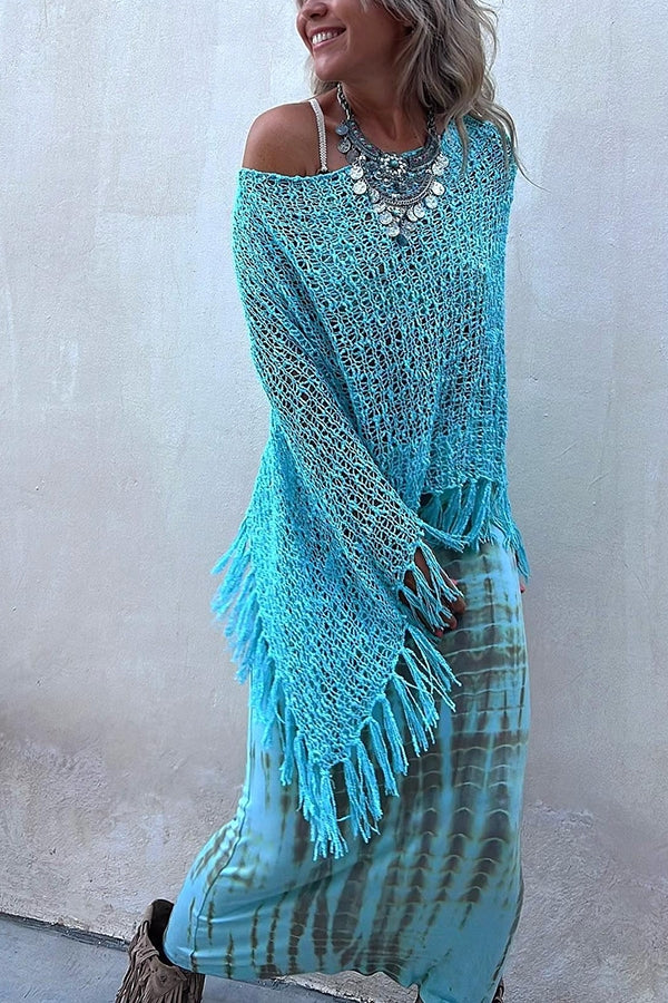 Sunset Breeze – Strick-Überwurf mit Hohlsaum und Quasten