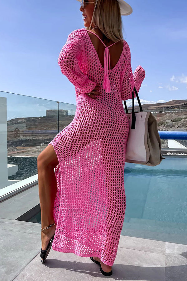 Mermaid Bay – Langärmliges Maxikleid aus Häkelstrick