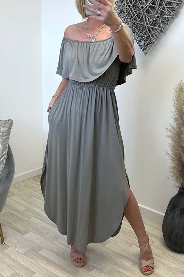Robe longue Bardot à volants Erica