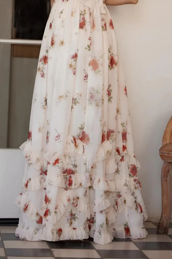 Palace Fairy Maxikleid mit Blumenkorsett und Rüschen, mehrlagig, Schlitz