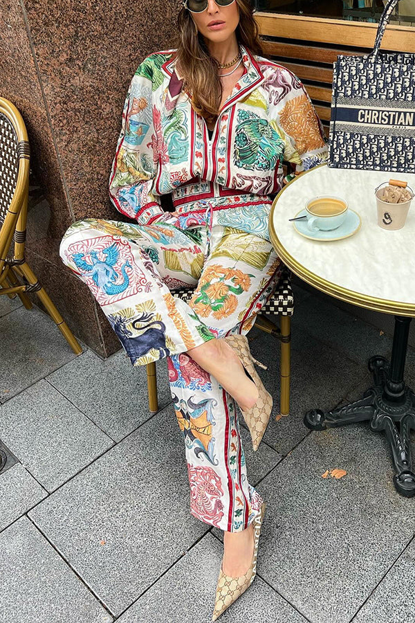 Wond A Land – Bomberjacke mit einzigartigem Druck, Reißverschlusstaschen und Ballonärmeln