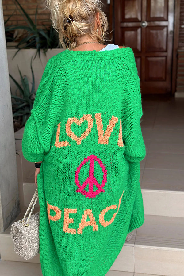 Calling for Love – Oversize-Midi-Cardigan mit bedruckter Tasche auf der Rückseite