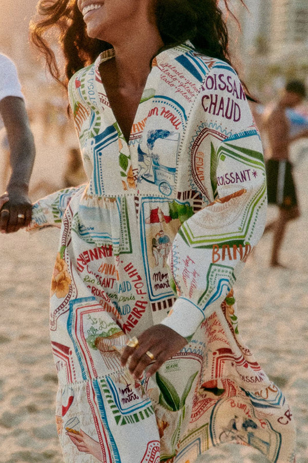 Dreamland Sarong Leinenmischung Einzigartiger Druck A-Linie Lässiges Urlaubskleid