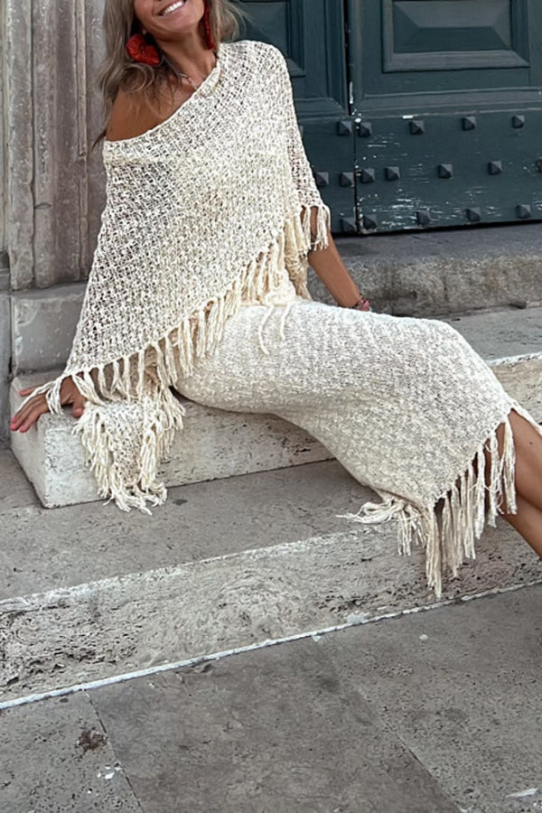 Sunset Breeze – Strick-Überwurf mit Hohlsaum und Quasten