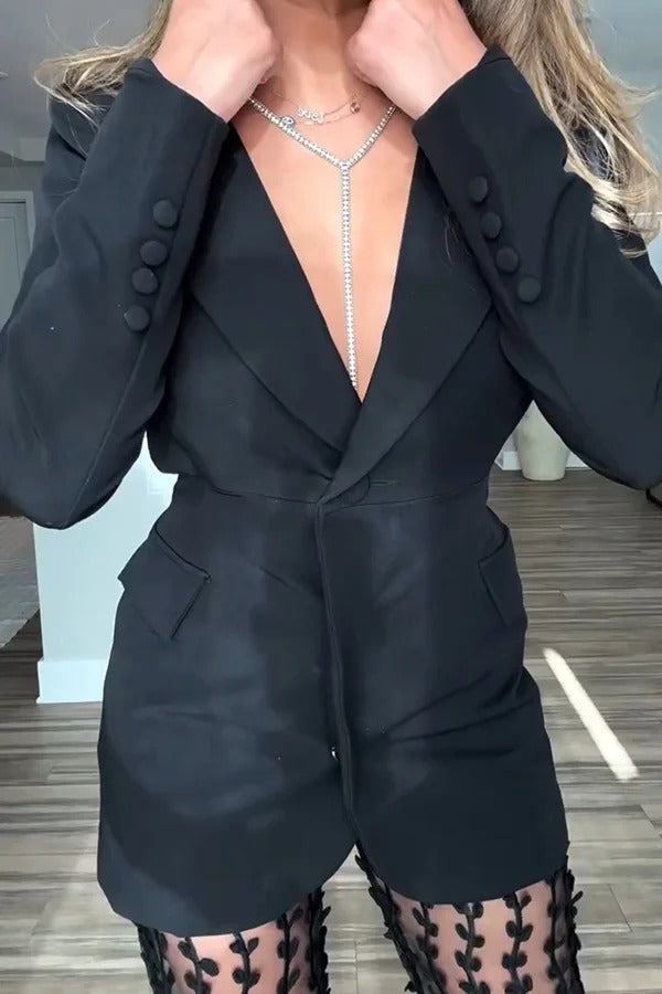 Queen Temperament Button Up Langarm-Blazer mit rückenfreiem Revers