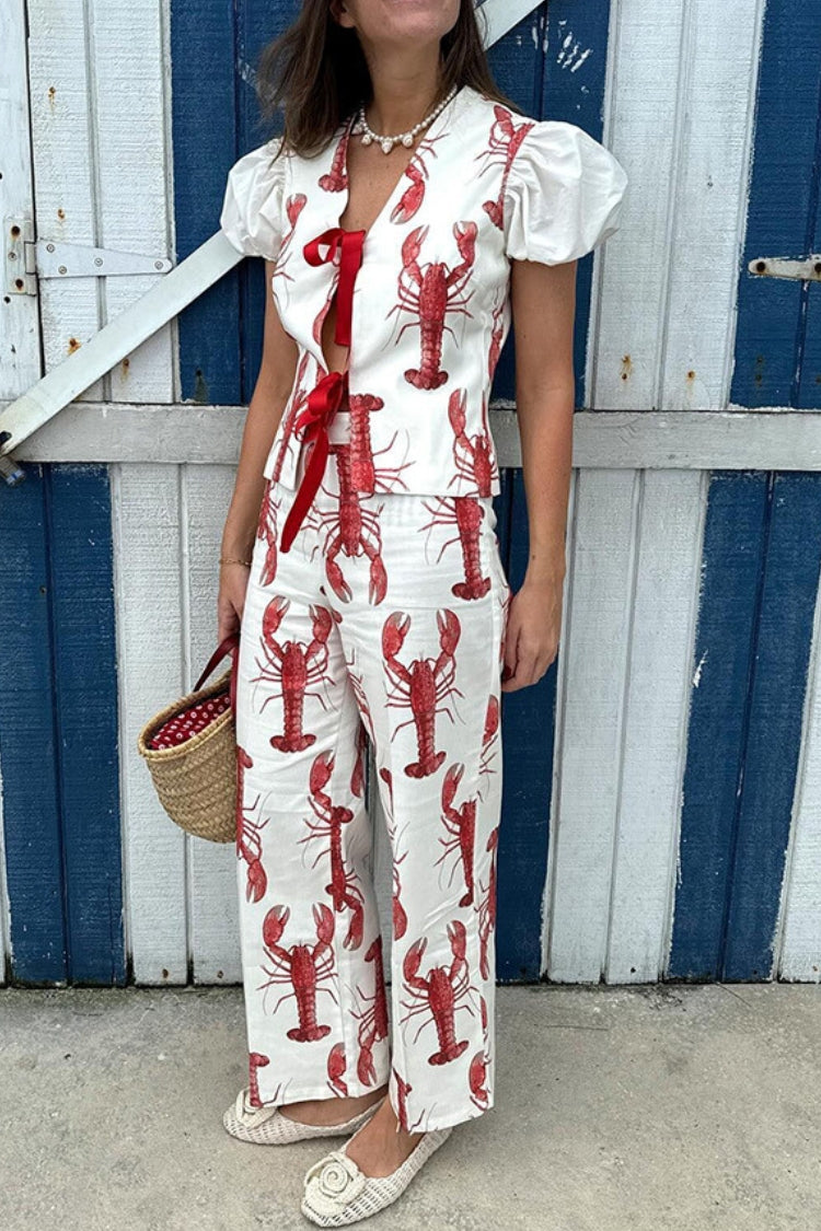 Chemise ample à manches bouffantes et imprimé homard Fun Vacation