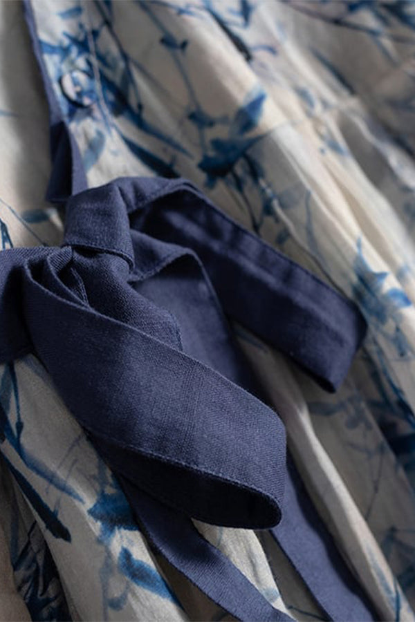 Robe trapèze imprimée en coton et lin à fleurs et col en V
