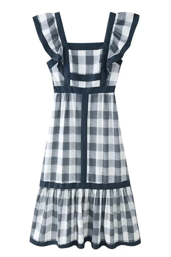 Ärmelloses Maxikleid mit eckigem Ausschnitt und Kontrasteinsätzen