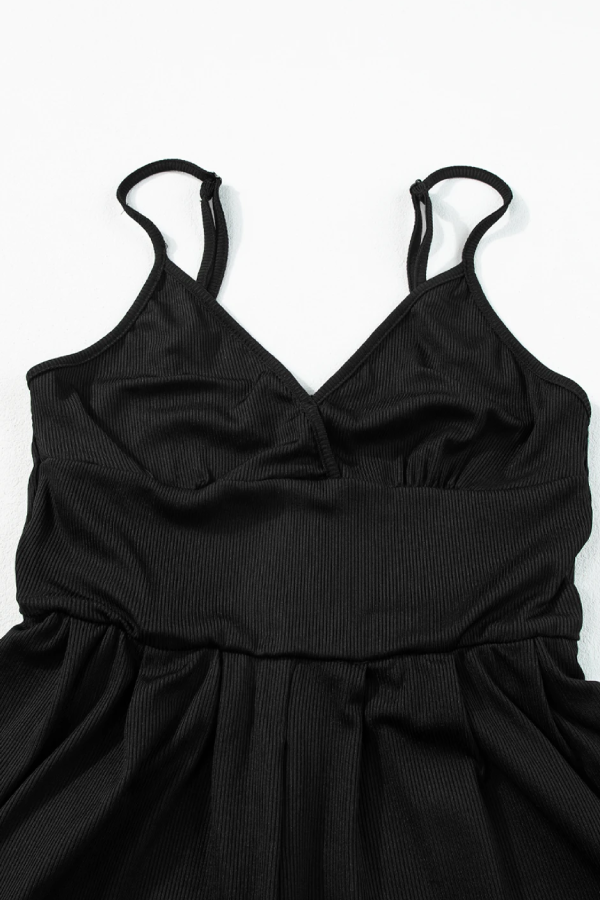 Schwarzer sexy Camisole-Jumpsuit mit V-Ausschnitt, hoher Taille und weitem Bein