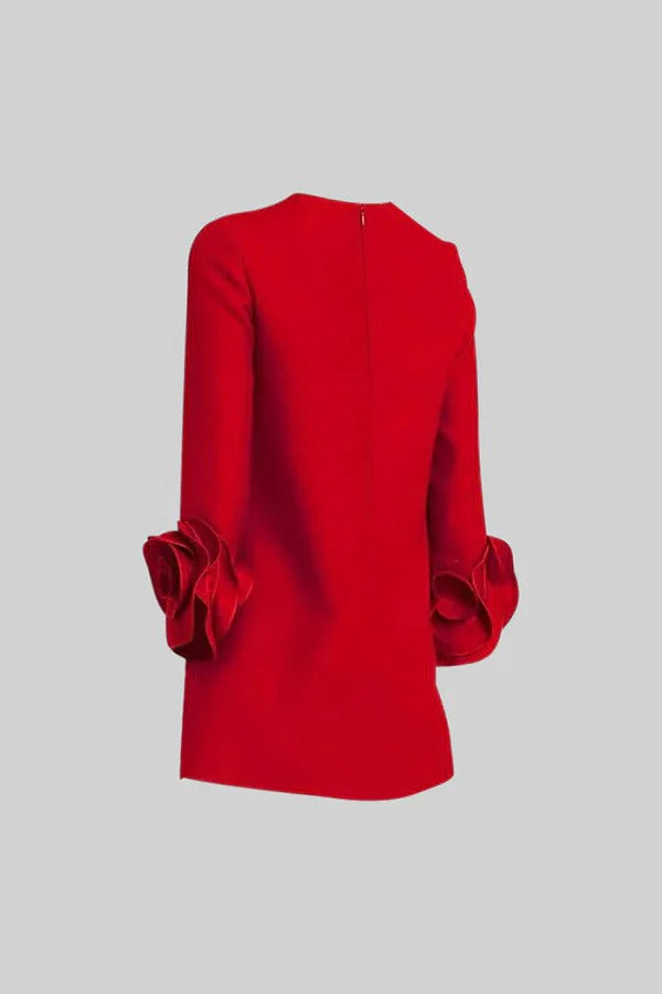 Robe courte ample coupe H à manches longues et poches, détails floraux 3D, style parisien