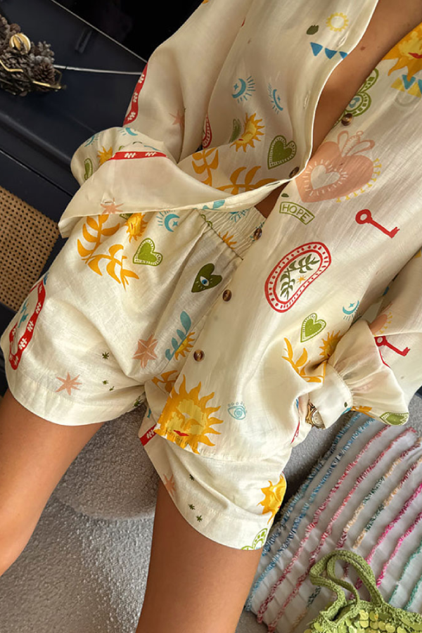 Lässiges All-Match-Set aus Hemd, Strickjacke und Shorts, zweiteilig