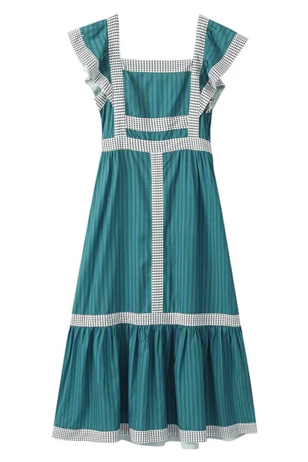 Ärmelloses Maxikleid mit eckigem Ausschnitt und Kontrasteinsätzen