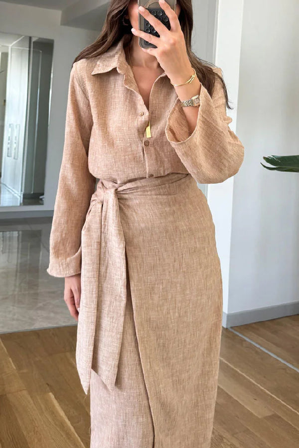 Lässiges Revershemd und zweiteiliges Überrock-Set mit Schnürung