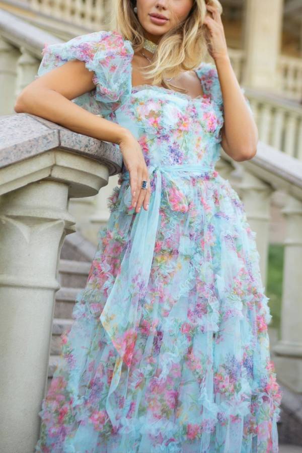 Robe longue à manches bouffantes douce et fraîche