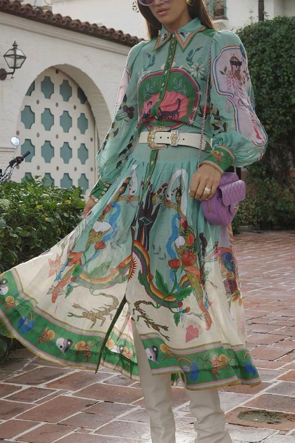 Staying In Capri – Midikleid mit einzigartigem Print und Ballonärmeln und Gürtel