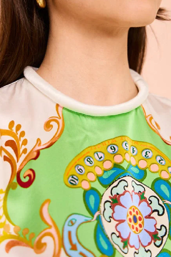 Ölgemaltes Art-Midikleid mit halblangen Ärmeln