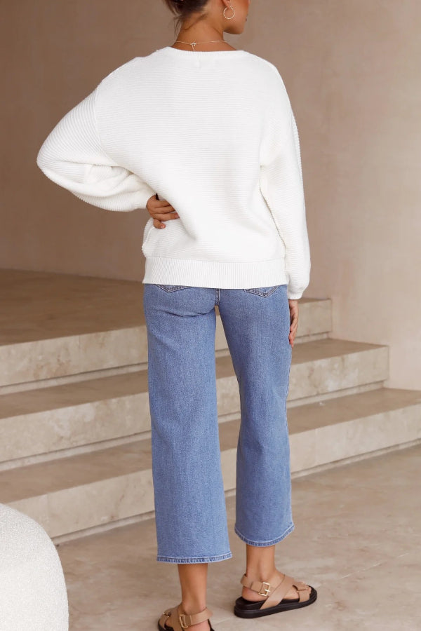 Lockerer Pullover mit Rundhalsausschnitt und Rippstrick