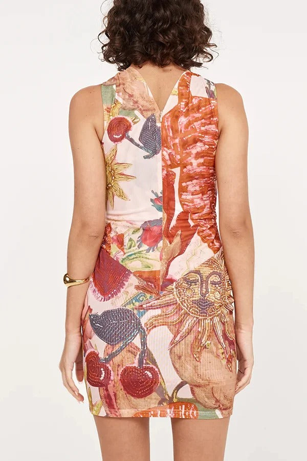 Geneva Mesh-Rosetten-Metall-Ausschnitt-Rüschen-Stretch-Minikleid