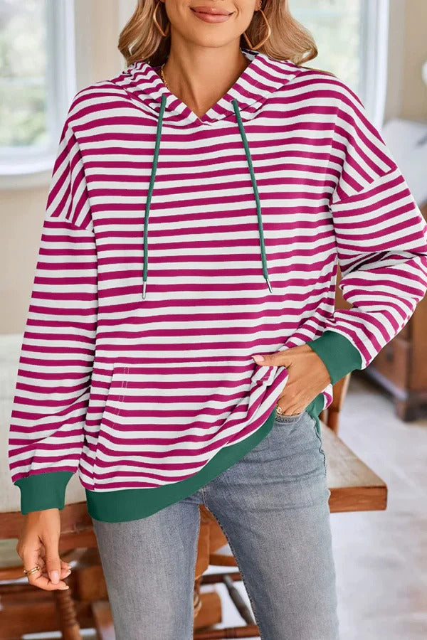 Lockerer Hoodie mit Streifenmuster und langen Ärmeln und Tasche