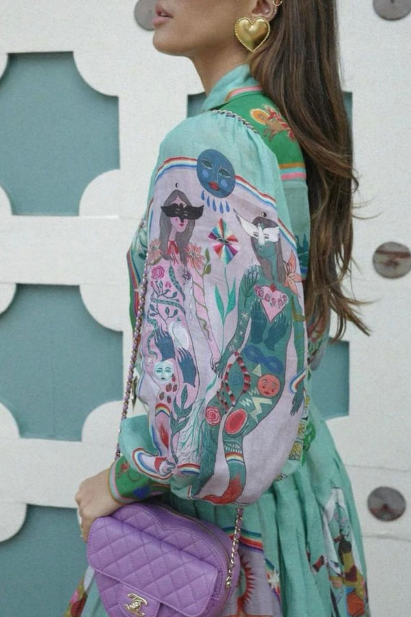 Staying In Capri – Midikleid mit einzigartigem Print und Ballonärmeln und Gürtel